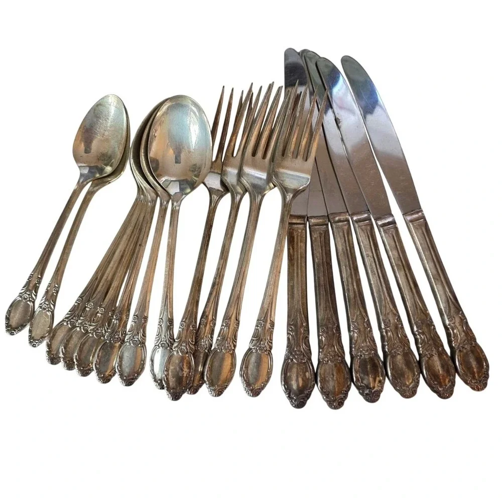 Vintage Oneida Wm A Rogers Valley Rose Silverplate Flatware Set 20 Pcs 1956